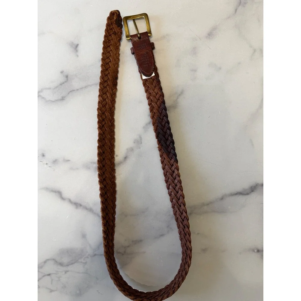 Vintage 90s Woven Braided Leather Belt Womens 30 Brown Solid Brass Equestrian